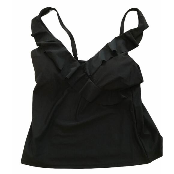 4 Chaps Women's Black Bathing Swim Suit Top New V-Neck Ruffle Adjustable Strap - Picture 1 of 8